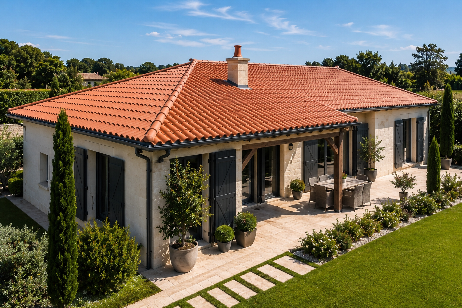 Villa girondine avec toiture en tuiles canal neuves, rénovation complète